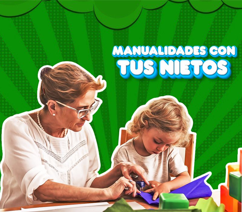 Abuela y nieta haciendo manualidades con material reciclado