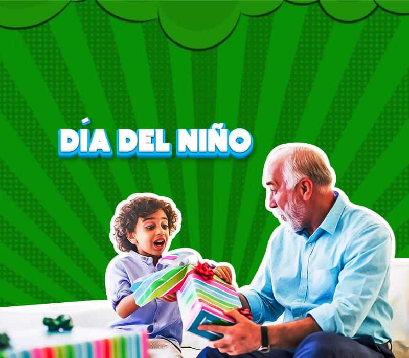 Abuelo y nieto abriendo regalos del día del niño