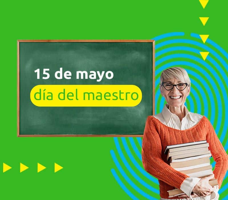 Mujer adulta frente a pizarrón: 15 de mayo día del maestro