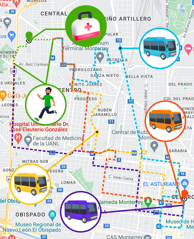 mapa para llegar al hospital sección 50